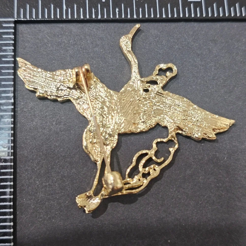 Enamel Rhinestone Bird Brooch Set Grern Orange Gold Phoenix Crane  Statement